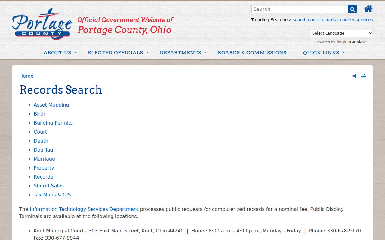 Portage County Case Lookup records-search access information