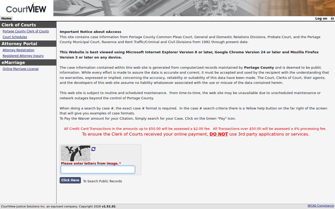 Portage County Case Lookup official search entry