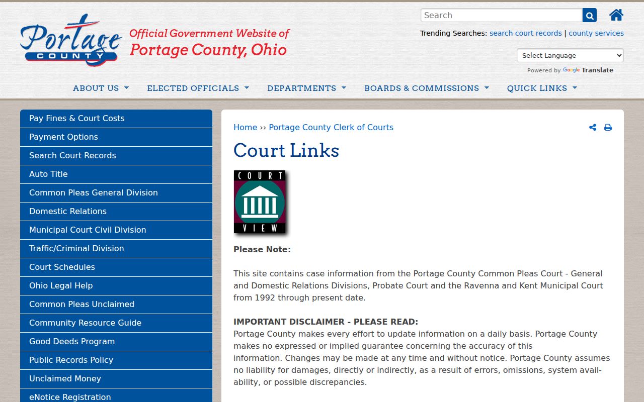 Portage County Case Lookup CourtView coverage notice
