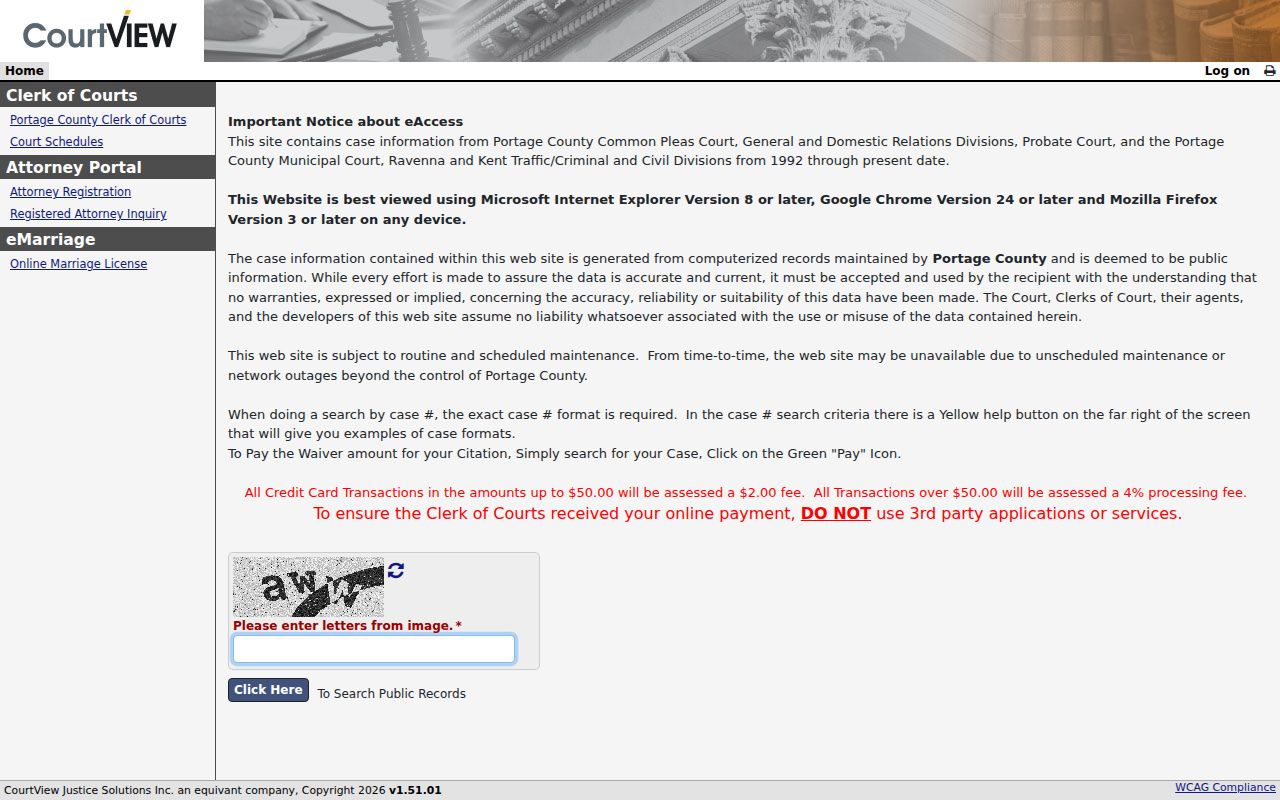 Portage County Case Lookup official eServices payment gateway