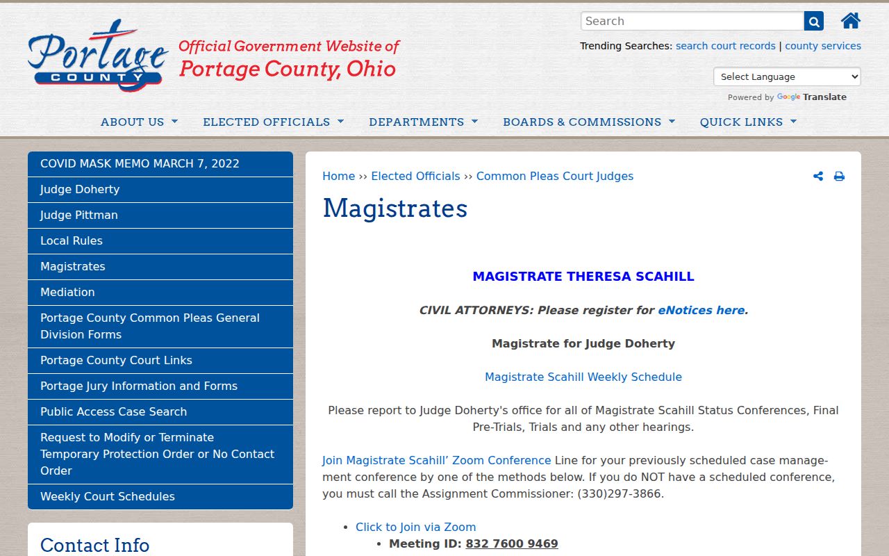 Portage County court date Common Pleas magistrates source page