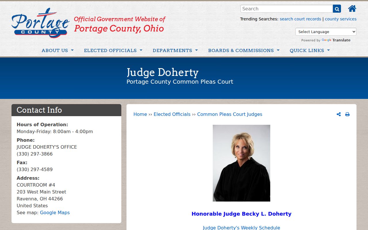 Portage County court setting Judge Doherty schedule source page