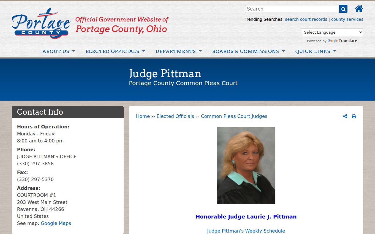 Portage County court date Judge Pittman schedule source page