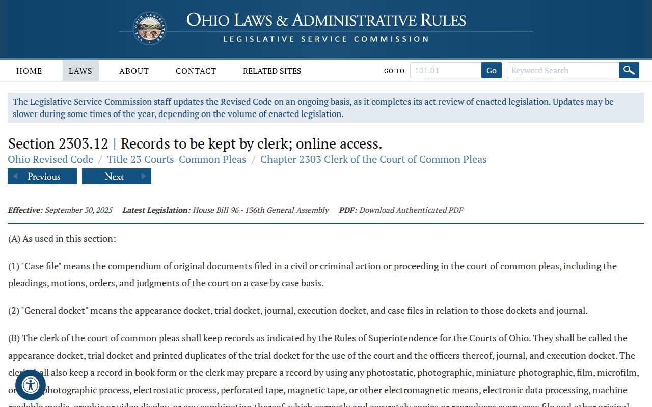 Portage County Court Record Search Common Pleas docket statute