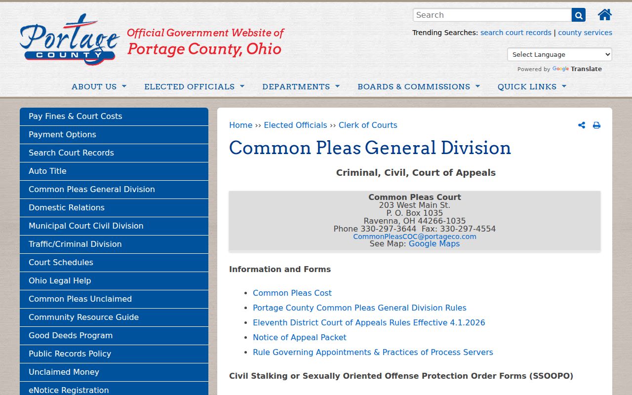 Portage County criminal docket Common Pleas General Division clerk