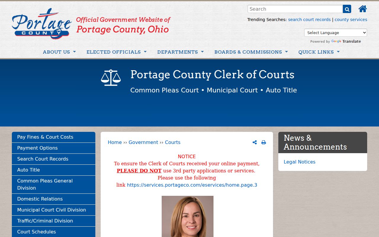 Portage County court docket Clerk of Courts divisions