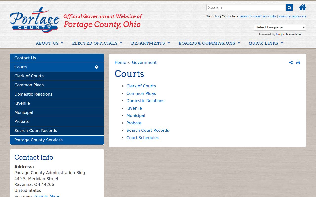 Portage County court docket county courts landing page