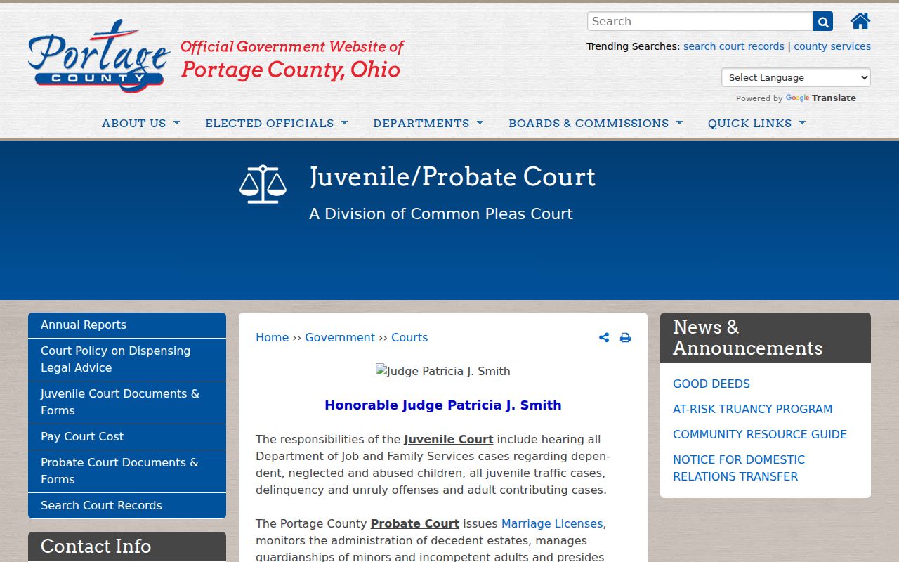 Portage County court docket juvenile and probate court access