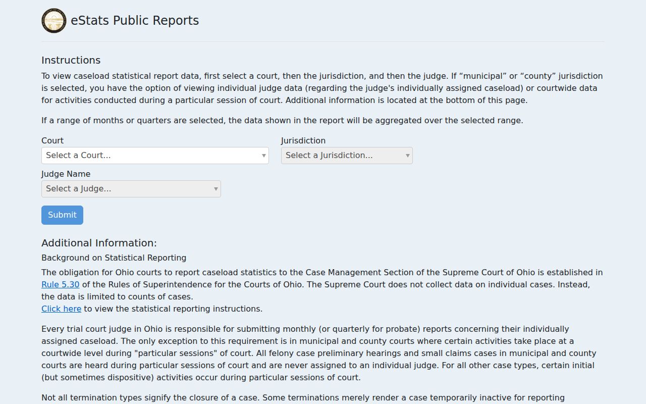 Portage County court docket Ohio court statistics access