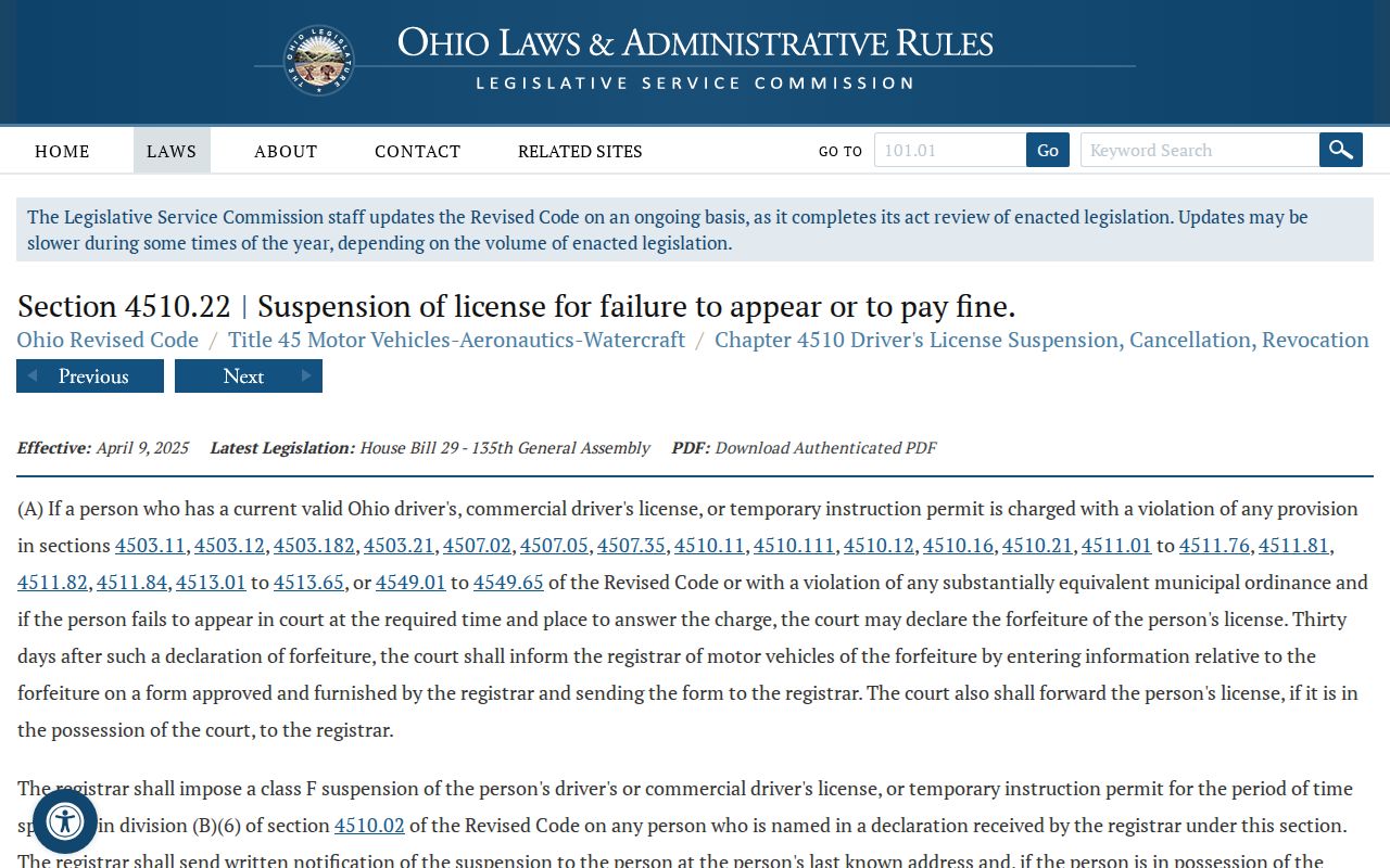 Portage County traffic court records and Ohio failure to appear law